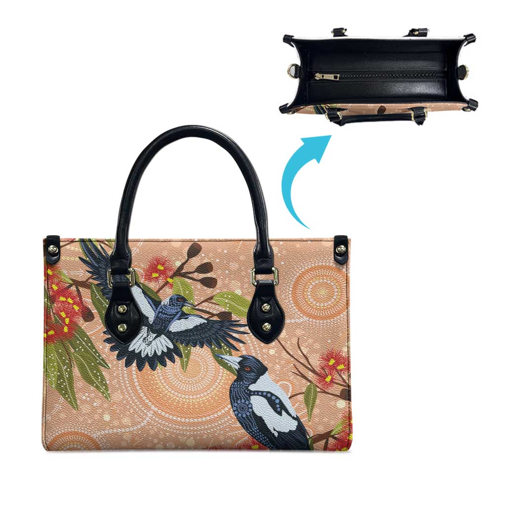 Magpies On Eucalyptus Australia Aboriginal Leather Bag - Aussie Hoodie
