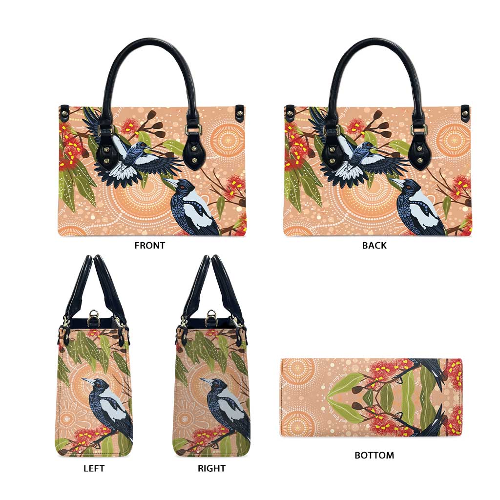 Magpies On Eucalyptus Australia Aboriginal Leather Bag - Aussie Hoodie