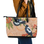 Magpies On Eucalyptus Australia Aboriginal Leather Tote Bag - Aussie Hoodie