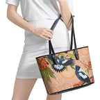 Magpies On Eucalyptus Australia Aboriginal Leather Tote Bag - Aussie Hoodie
