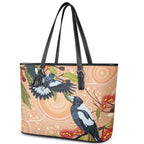 Magpies On Eucalyptus Australia Aboriginal Leather Tote Bag - Aussie Hoodie