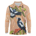 Magpies On Eucalyptus Australia Aboriginal Long Sleeve Polo Shirt - Aussie Hoodie