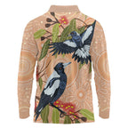 Magpies On Eucalyptus Australia Aboriginal Long Sleeve Polo Shirt - Aussie Hoodie