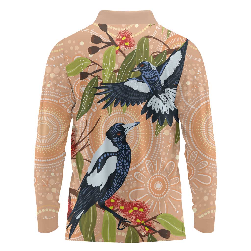Magpies On Eucalyptus Australia Aboriginal Long Sleeve Polo Shirt - Aussie Hoodie