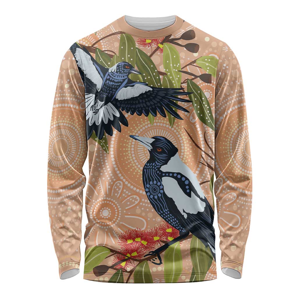 Magpies On Eucalyptus Australia Aboriginal Long Sleeve Shirt - Aussie Hoodie