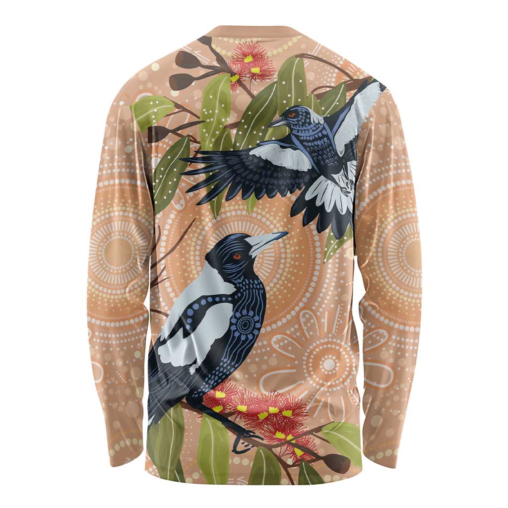 Magpies On Eucalyptus Australia Aboriginal Long Sleeve Shirt - Aussie Hoodie