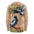 Magpies On Eucalyptus Australia Aboriginal Long Sleeve Shirt - Aussie Hoodie