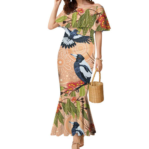 Magpies On Eucalyptus Australia Aboriginal Mermaid Dress - Aussie Hoodie