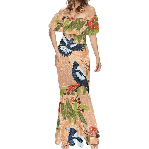 Magpies On Eucalyptus Australia Aboriginal Mermaid Dress - Aussie Hoodie