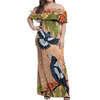 Magpies On Eucalyptus Australia Aboriginal Off Shoulder Maxi Dress - Aussie Hoodie