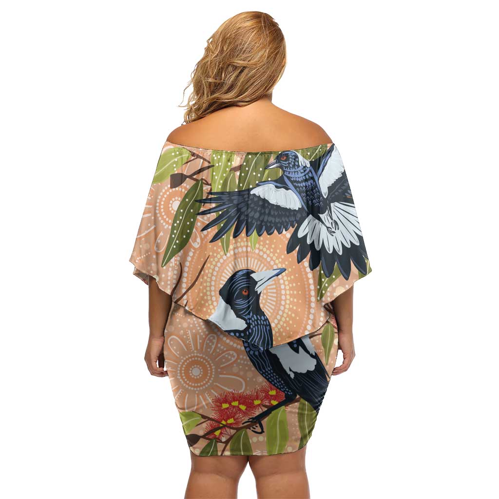 Magpies On Eucalyptus Australia Aboriginal Off Shoulder Short Dress - Aussie Hoodie