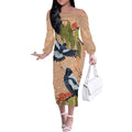 Magpies On Eucalyptus Australia Aboriginal Off The Shoulder Long Sleeve Dress - Aussie Hoodie