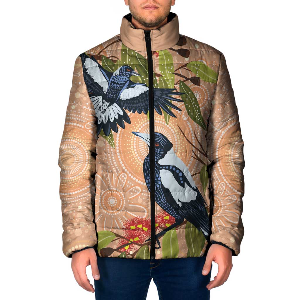 Magpies On Eucalyptus Australia Aboriginal Padded Jacket - Aussie Hoodie
