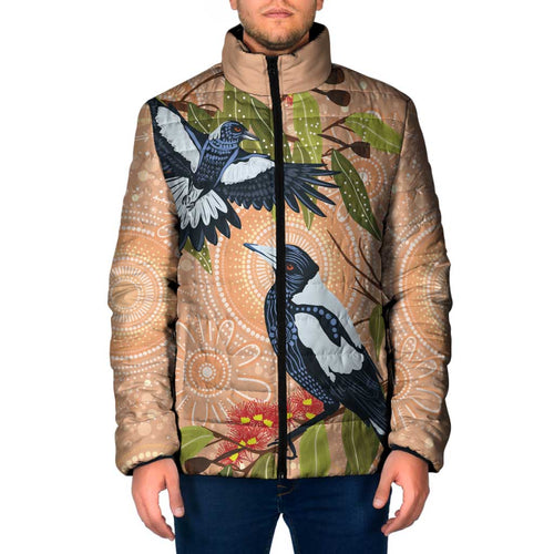Magpies On Eucalyptus Australia Aboriginal Padded Jacket - Aussie Hoodie