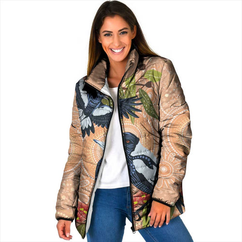 Magpies On Eucalyptus Australia Aboriginal Padded Jacket - Aussie Hoodie