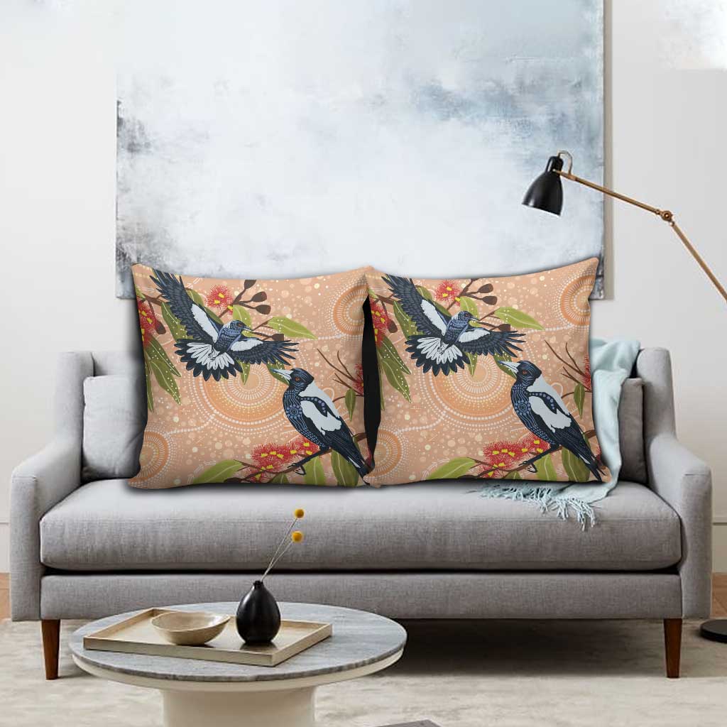 Magpies On Eucalyptus Australia Aboriginal Pillow Cover - Aussie Hoodie