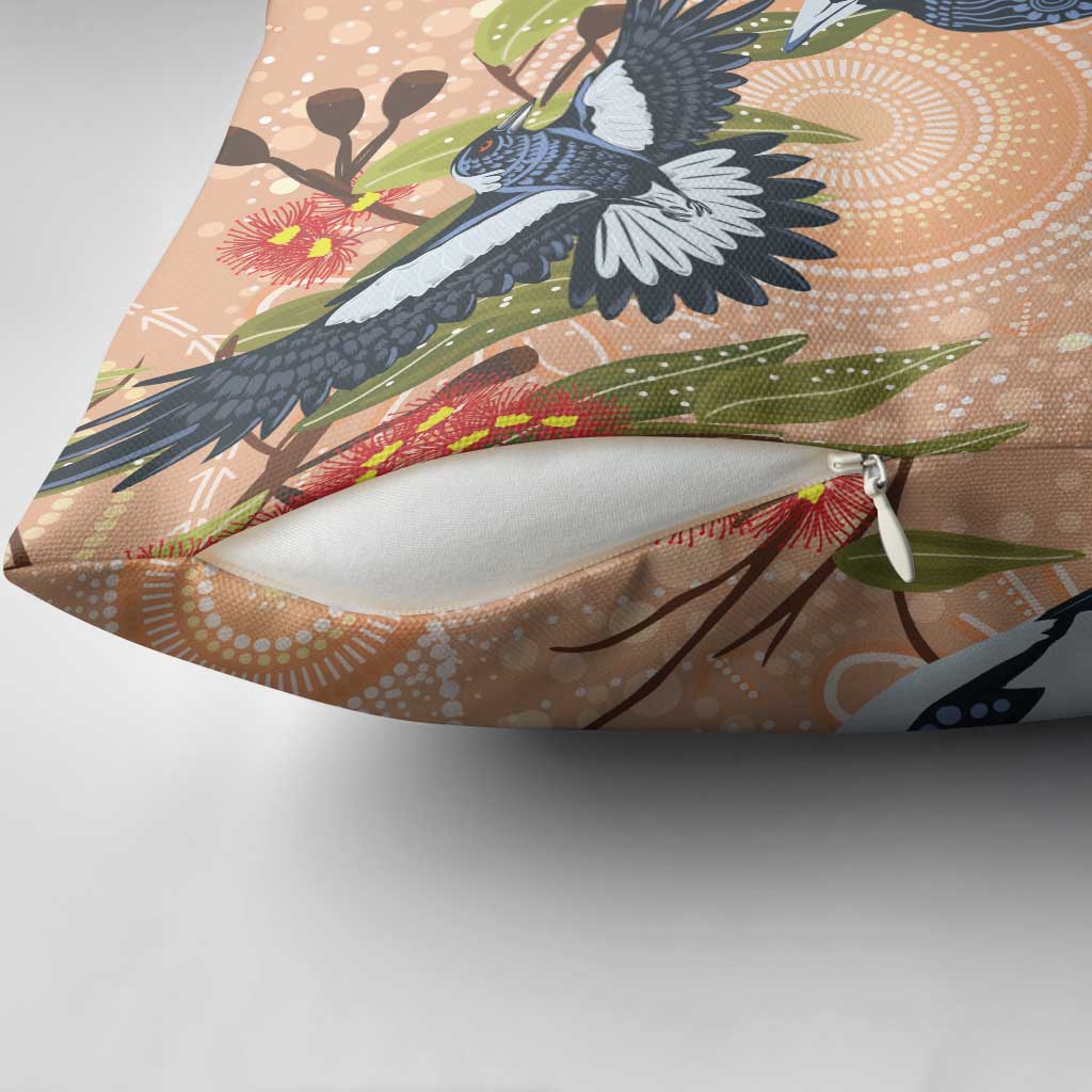 Magpies On Eucalyptus Australia Aboriginal Pillow Cover - Aussie Hoodie