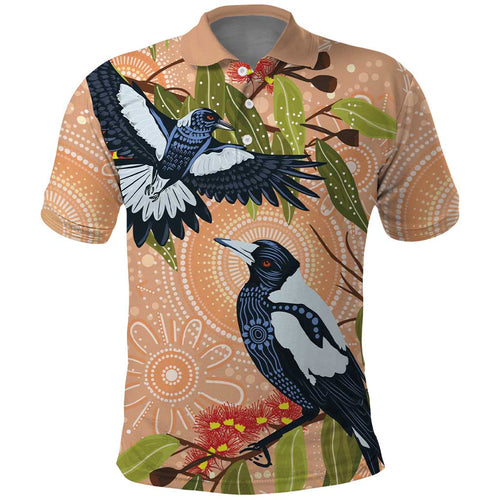 Magpies On Eucalyptus Australia Aboriginal Polo Shirt - Aussie Hoodie