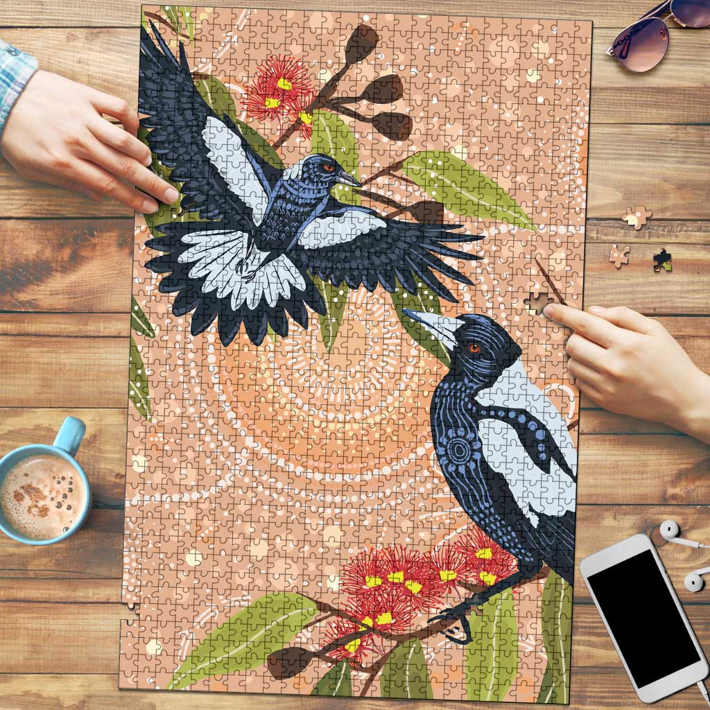 Magpies On Eucalyptus Australia Aboriginal Puzzle - Aussie Hoodie
