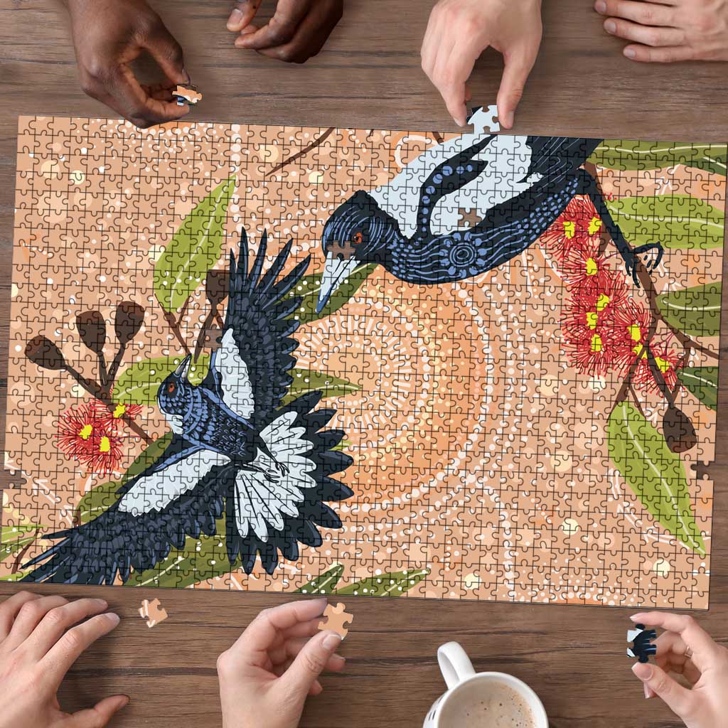 Magpies On Eucalyptus Australia Aboriginal Puzzle - Aussie Hoodie
