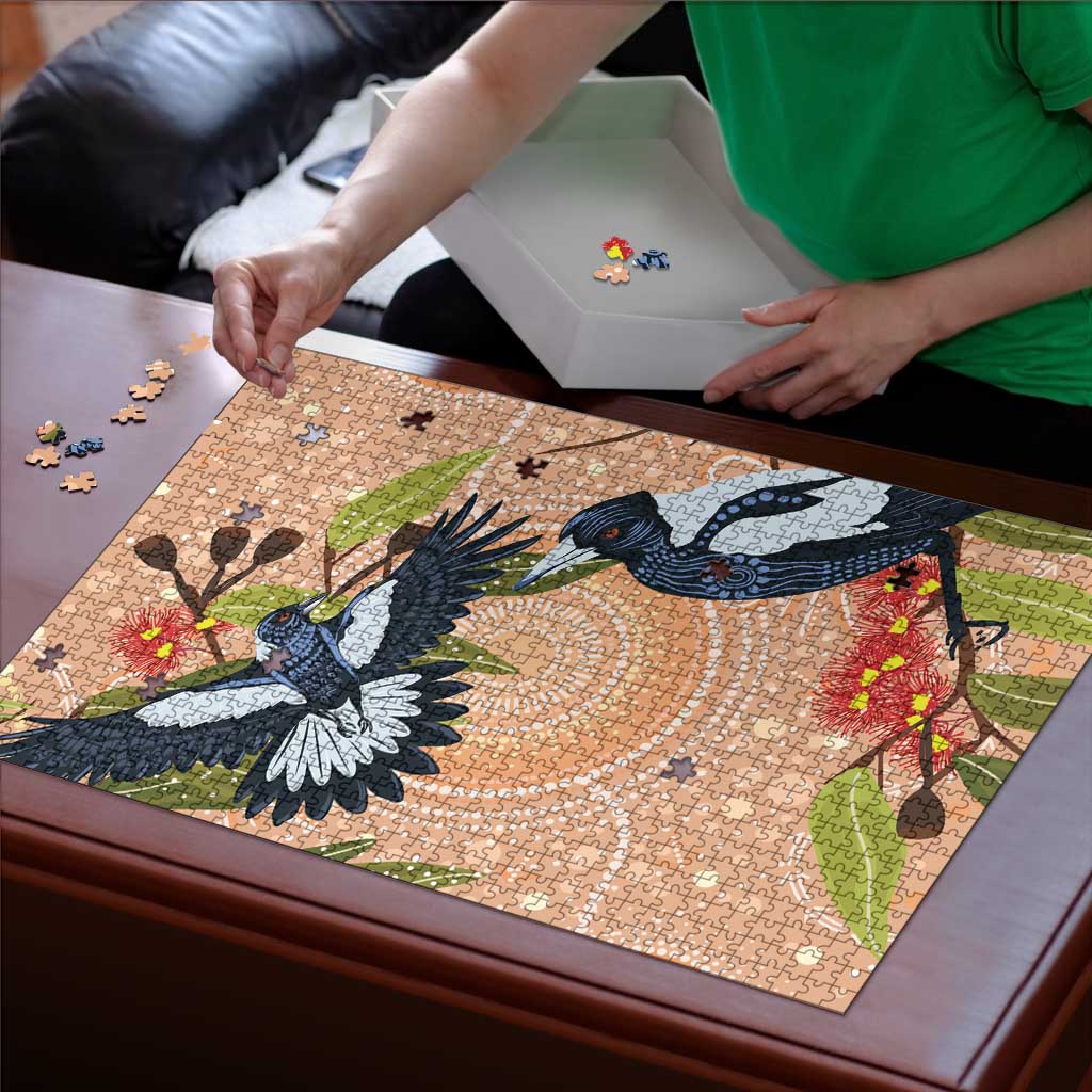 Magpies On Eucalyptus Australia Aboriginal Puzzle - Aussie Hoodie