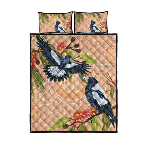 Magpies On Eucalyptus Australia Aboriginal Quilt Bed Set - Aussie Hoodie