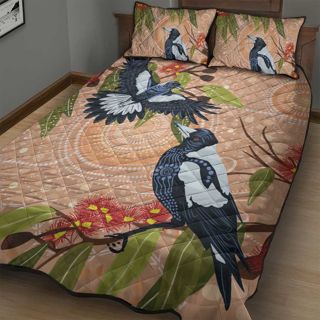 Magpies On Eucalyptus Australia Aboriginal Quilt Bed Set - Aussie Hoodie