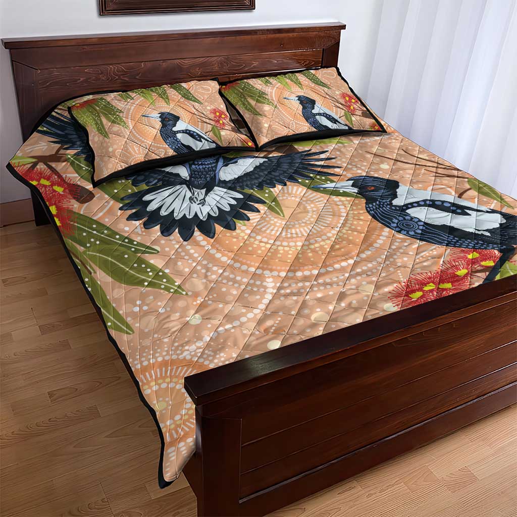 Magpies On Eucalyptus Australia Aboriginal Quilt Bed Set - Aussie Hoodie