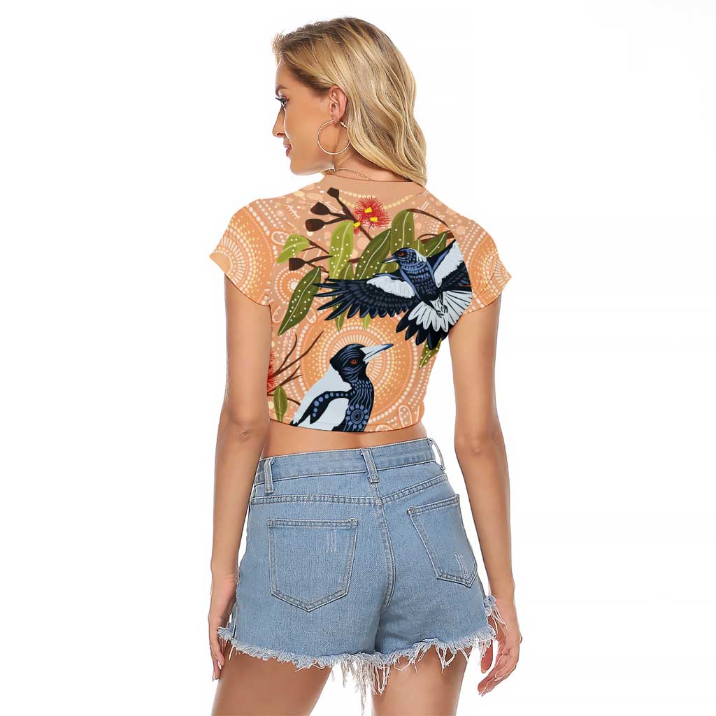 Magpies On Eucalyptus Australia Aboriginal Raglan Cropped T Shirt - Aussie Hoodie