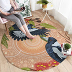 Magpies On Eucalyptus Australia Aboriginal Round Carpet - Aussie Hoodie