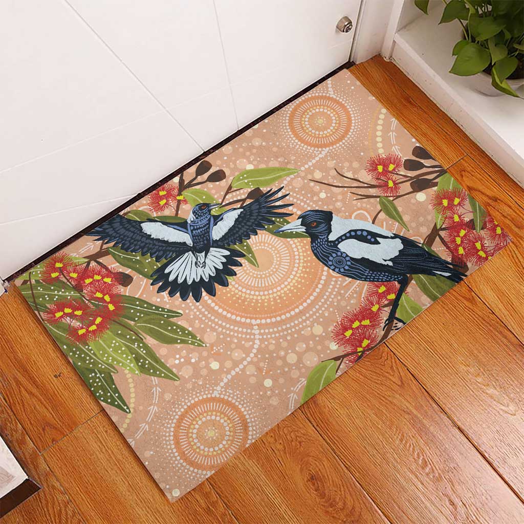 Magpies On Eucalyptus Australia Aboriginal Rubber Doormat - Aussie Hoodie