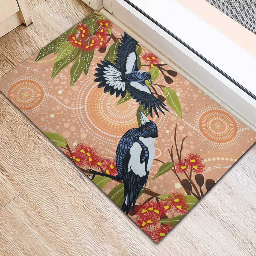 Magpies On Eucalyptus Australia Aboriginal Rubber Doormat - Aussie Hoodie