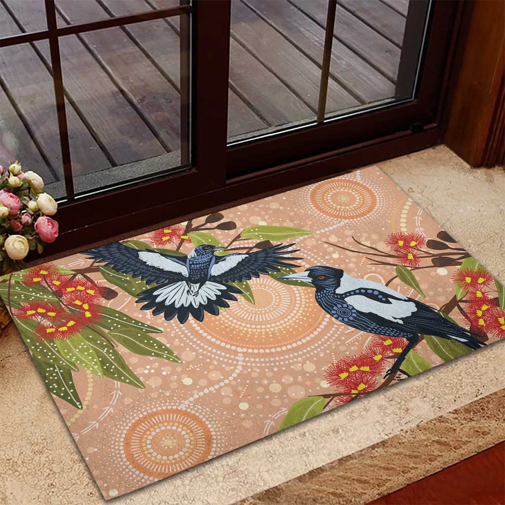 Magpies On Eucalyptus Australia Aboriginal Rubber Doormat - Aussie Hoodie
