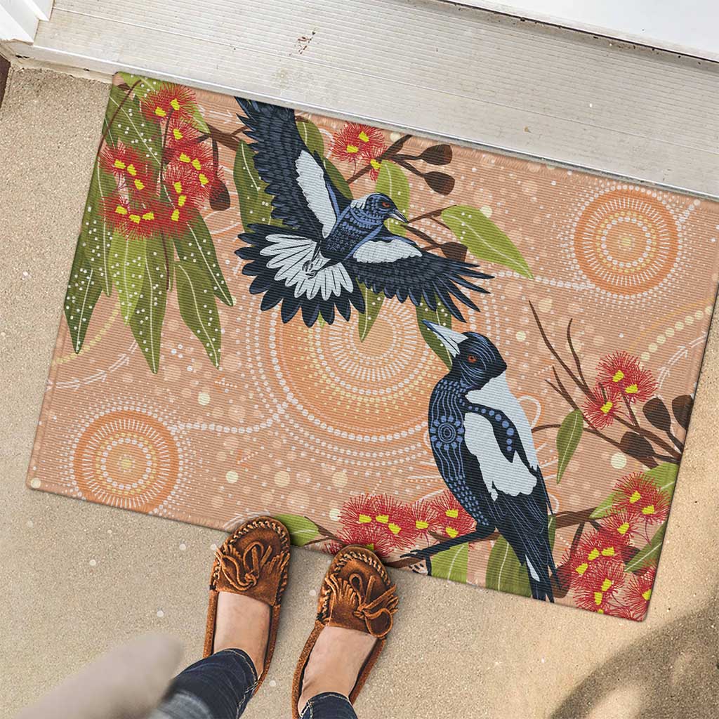 Magpies On Eucalyptus Australia Aboriginal Rubber Doormat - Aussie Hoodie