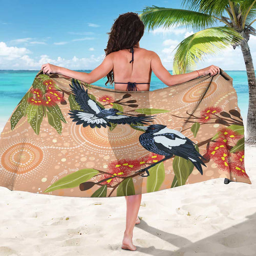Magpies On Eucalyptus Australia Aboriginal Sarong - Aussie Hoodie