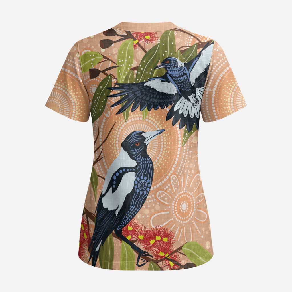 Magpies On Eucalyptus Australia Aboriginal Scrub Top - Aussie Hoodie