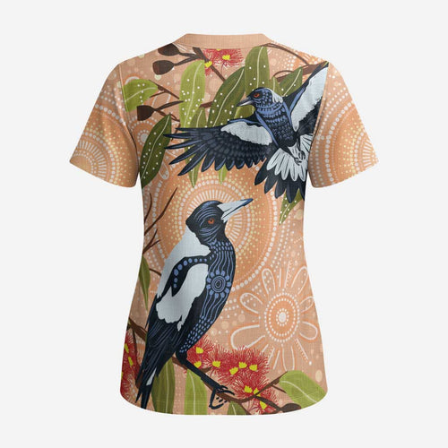 Magpies On Eucalyptus Australia Aboriginal Scrub Top - Aussie Hoodie