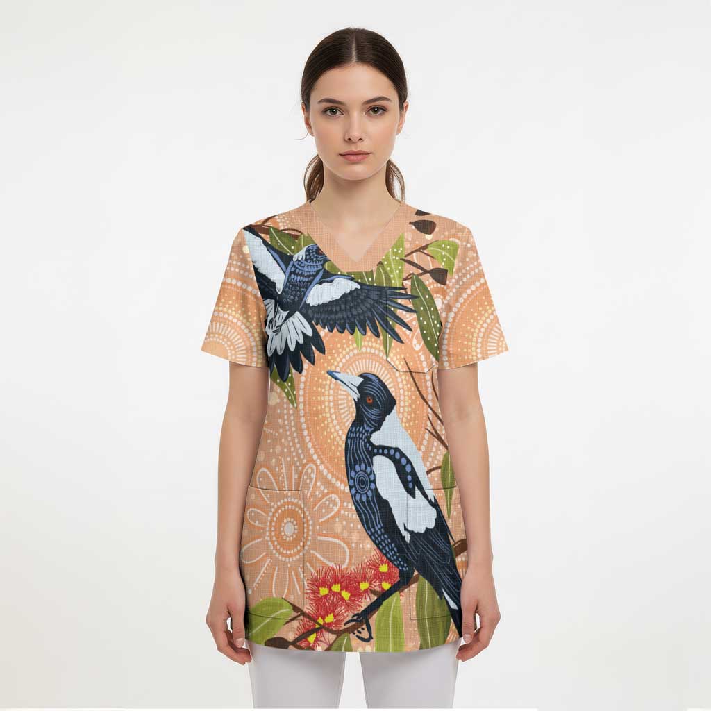 Magpies On Eucalyptus Australia Aboriginal Scrub Top - Aussie Hoodie