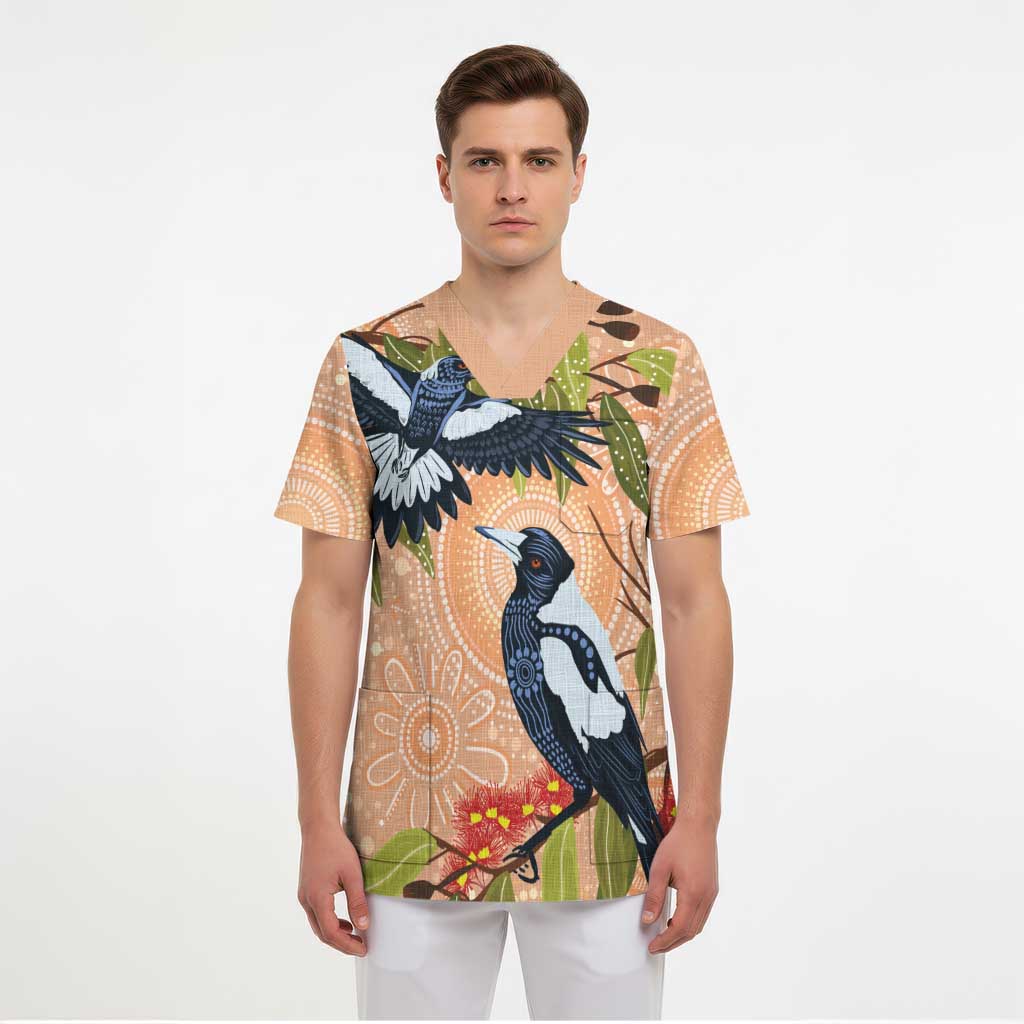 Magpies On Eucalyptus Australia Aboriginal Scrub Top - Aussie Hoodie