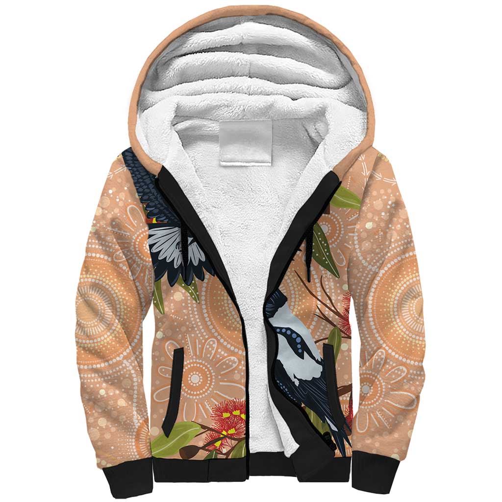 Magpies On Eucalyptus Australia Aboriginal Sherpa Hoodie - Aussie Hoodie