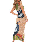 Magpies On Eucalyptus Australia Aboriginal Short Sleeve Bodycon Dress - Aussie Hoodie