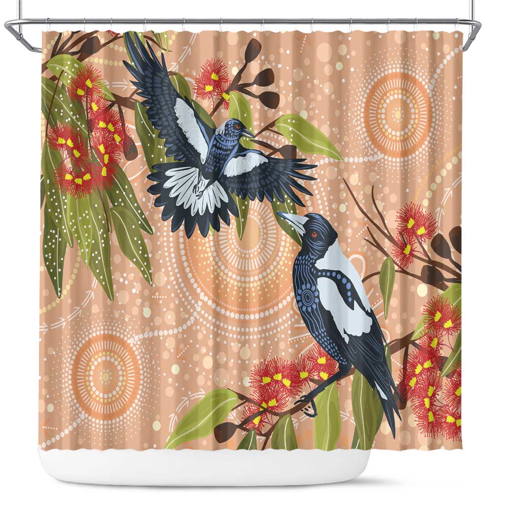 Magpies On Eucalyptus Australia Aboriginal Shower Curtain - Aussie Hoodie