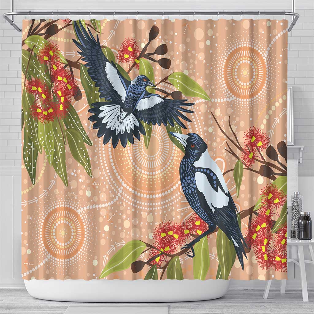 Magpies On Eucalyptus Australia Aboriginal Shower Curtain - Aussie Hoodie
