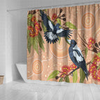 Magpies On Eucalyptus Australia Aboriginal Shower Curtain - Aussie Hoodie