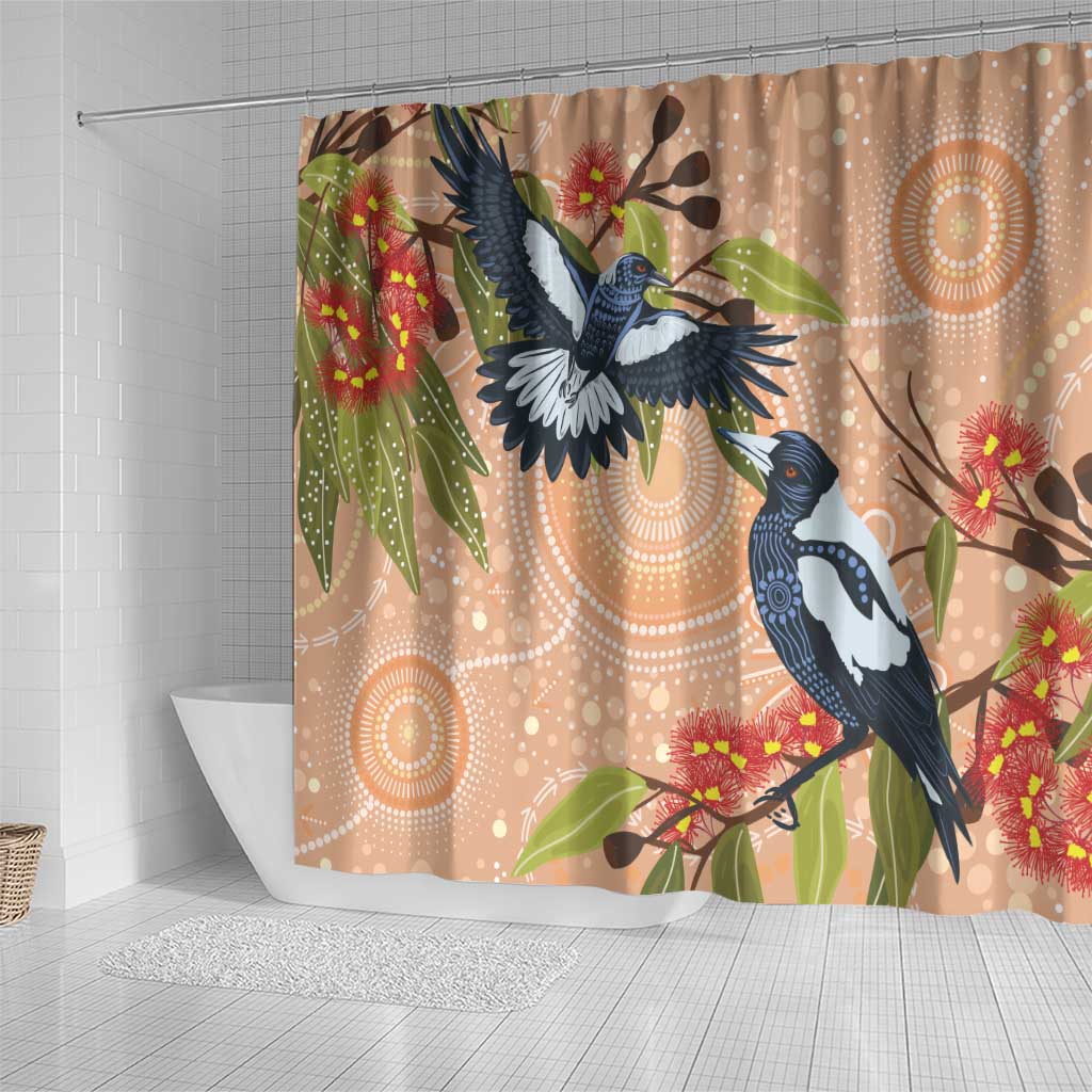Magpies On Eucalyptus Australia Aboriginal Shower Curtain - Aussie Hoodie