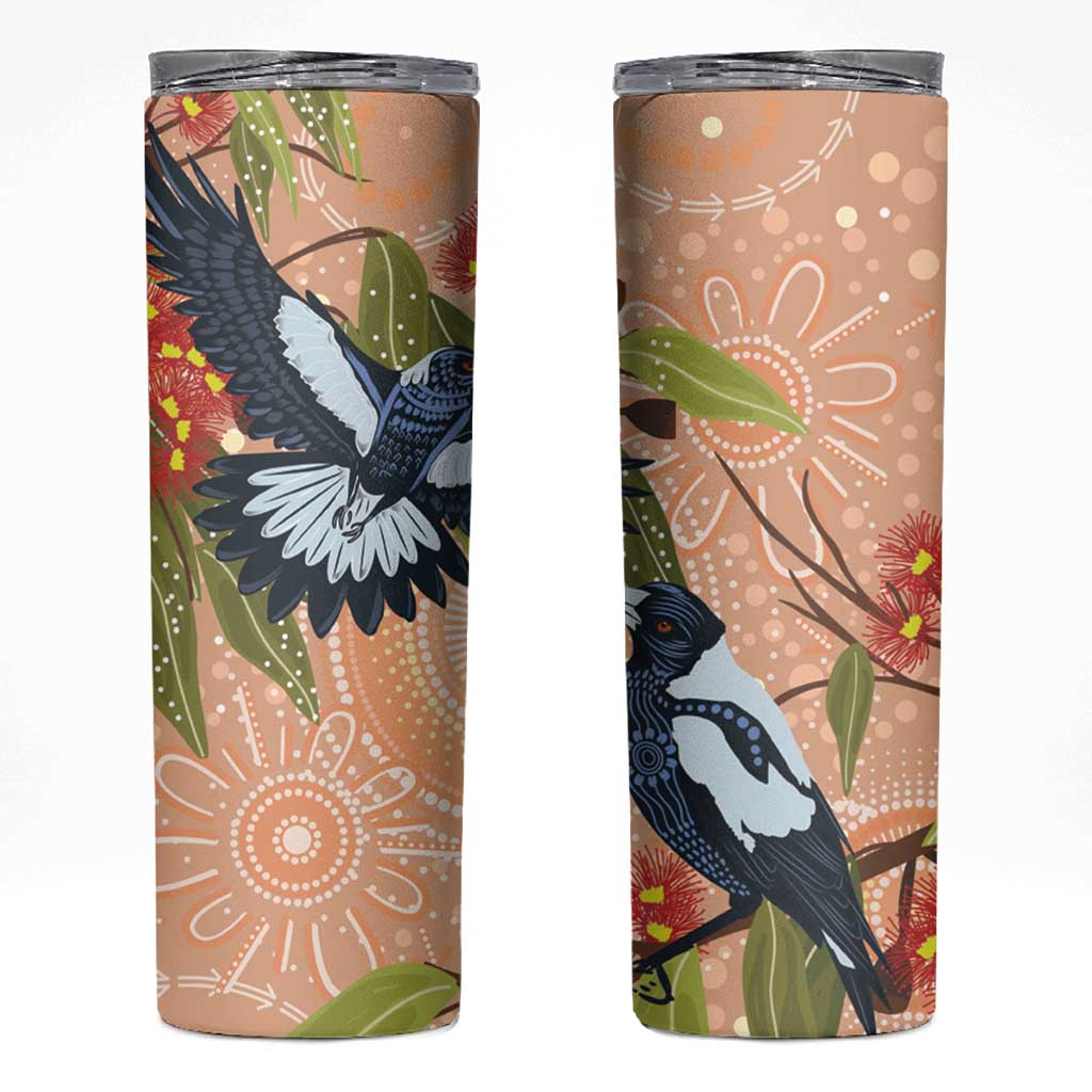 Magpies On Eucalyptus Australia Aboriginal Skinny Tumbler - Aussie Hoodie