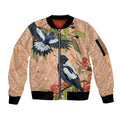 Magpies On Eucalyptus Australia Aboriginal Sleeve Zip Bomber Jacket - Aussie Hoodie