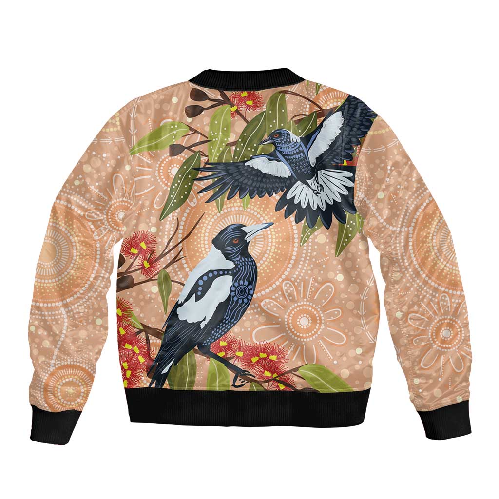 Magpies On Eucalyptus Australia Aboriginal Sleeve Zip Bomber Jacket - Aussie Hoodie