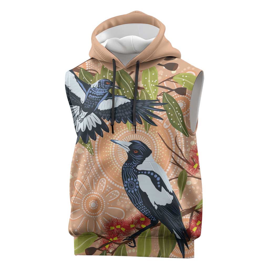 Magpies On Eucalyptus Australia Aboriginal Sleeveless Hoodie - Aussie Hoodie
