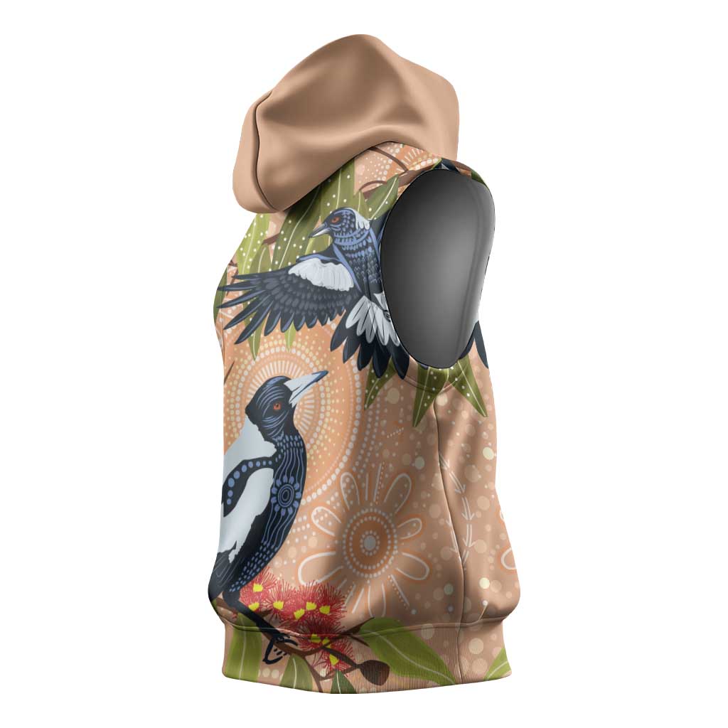 Magpies On Eucalyptus Australia Aboriginal Sleeveless Hoodie - Aussie Hoodie